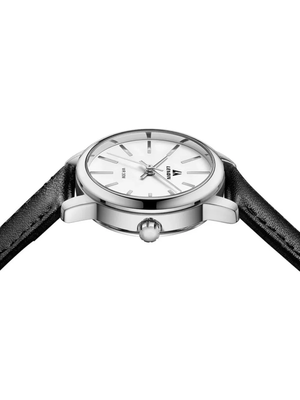 Ln Lenqin Womens Black Silver Analog Quartz Leather Strap Waterproof Wrist Watch